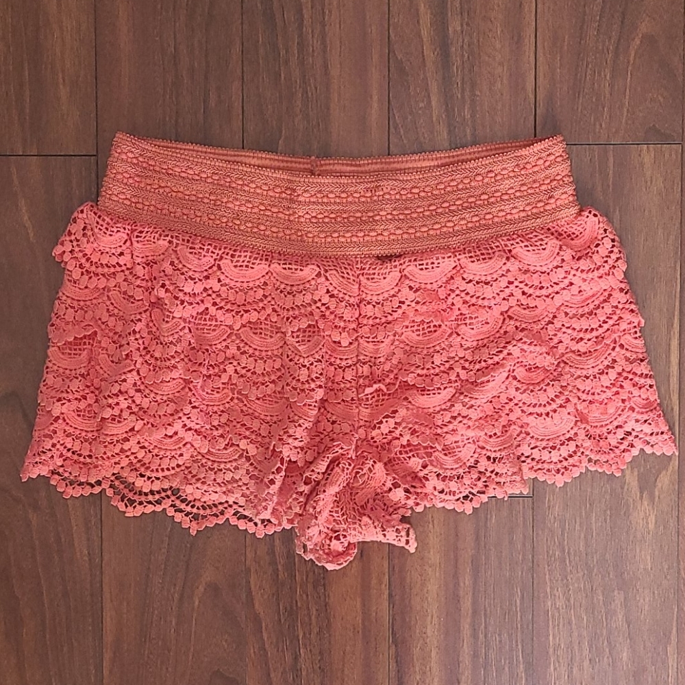 American Rag Burnt Orange Lace Tiered Shorts